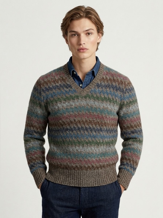 Ralph Lauren Sweaters - Vintage 90s Chaps Ralph Lauren Chevron Knit Wool V-Neck Sweater Size Medium